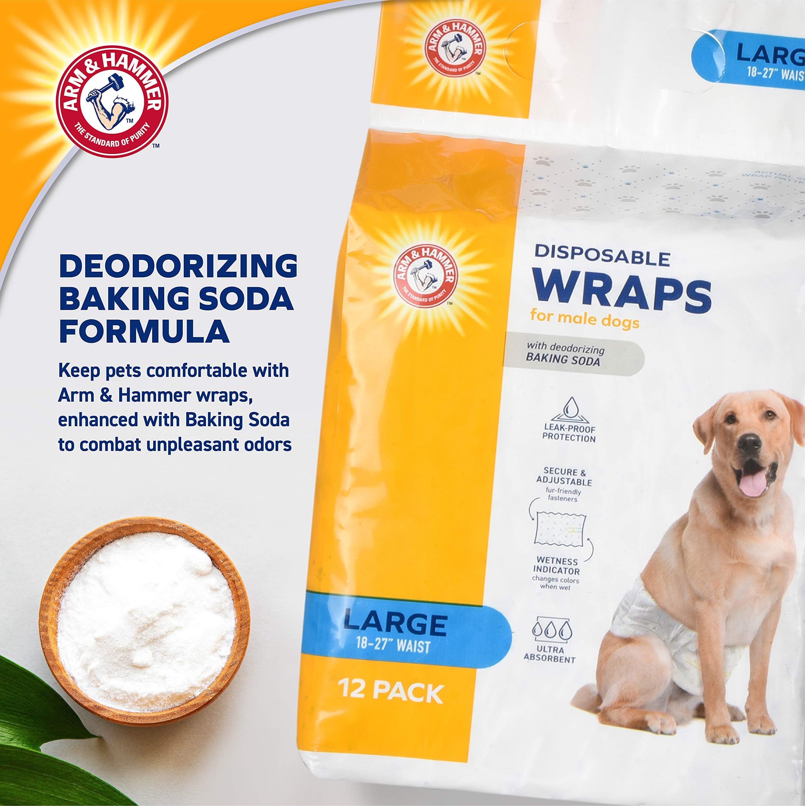 Arm and Hammer belly band with leak guards protecting floors from accidents.