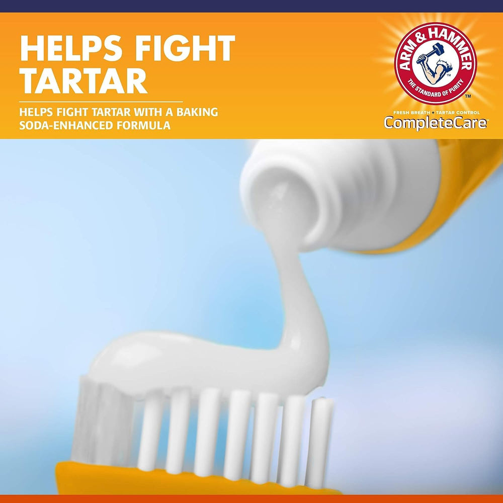 Arm & Hammer calcium-enamel support graphic emphasizing enamel strength benefits.