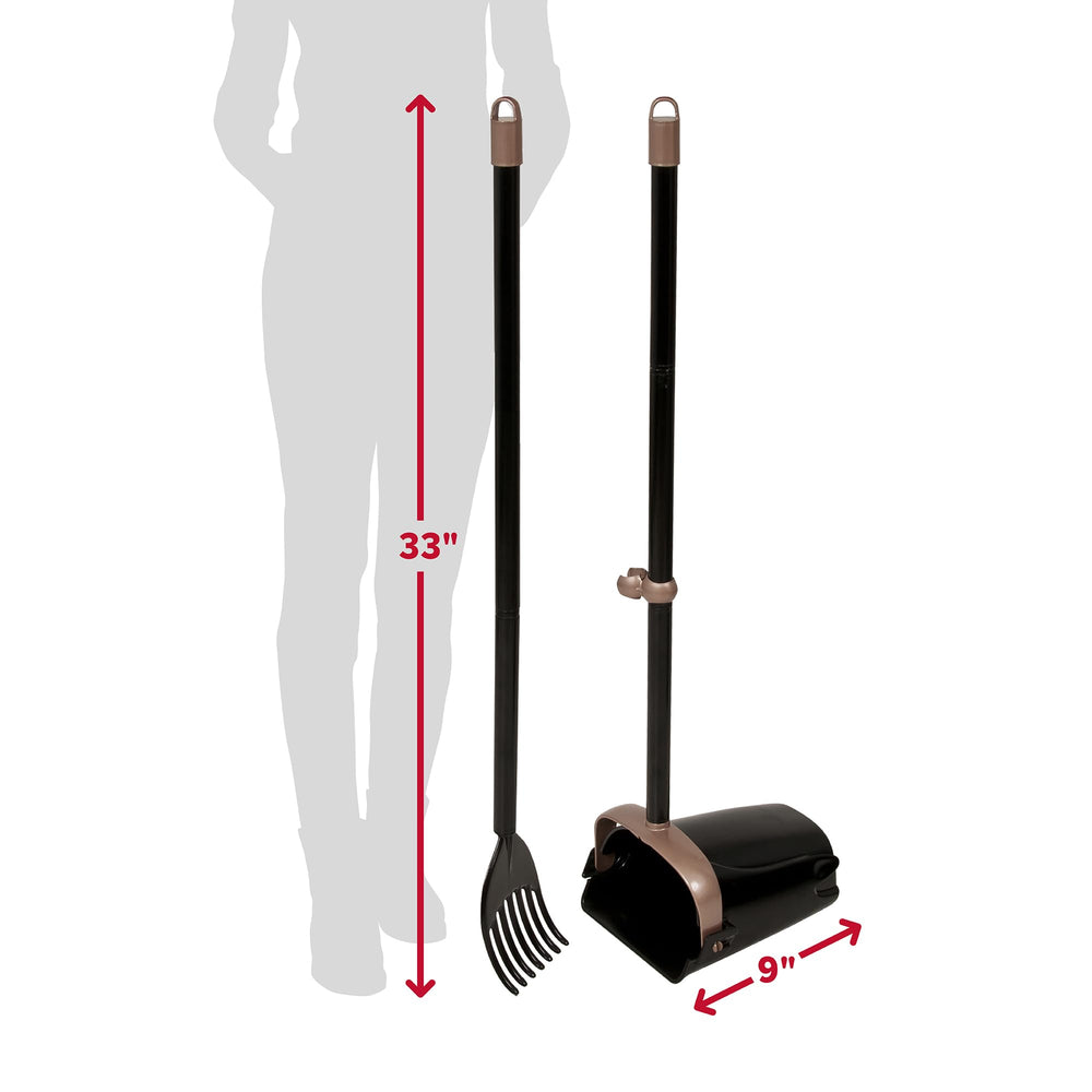 Arm & Hammer dog waste scoop uses rake to collect waste efficiently.
