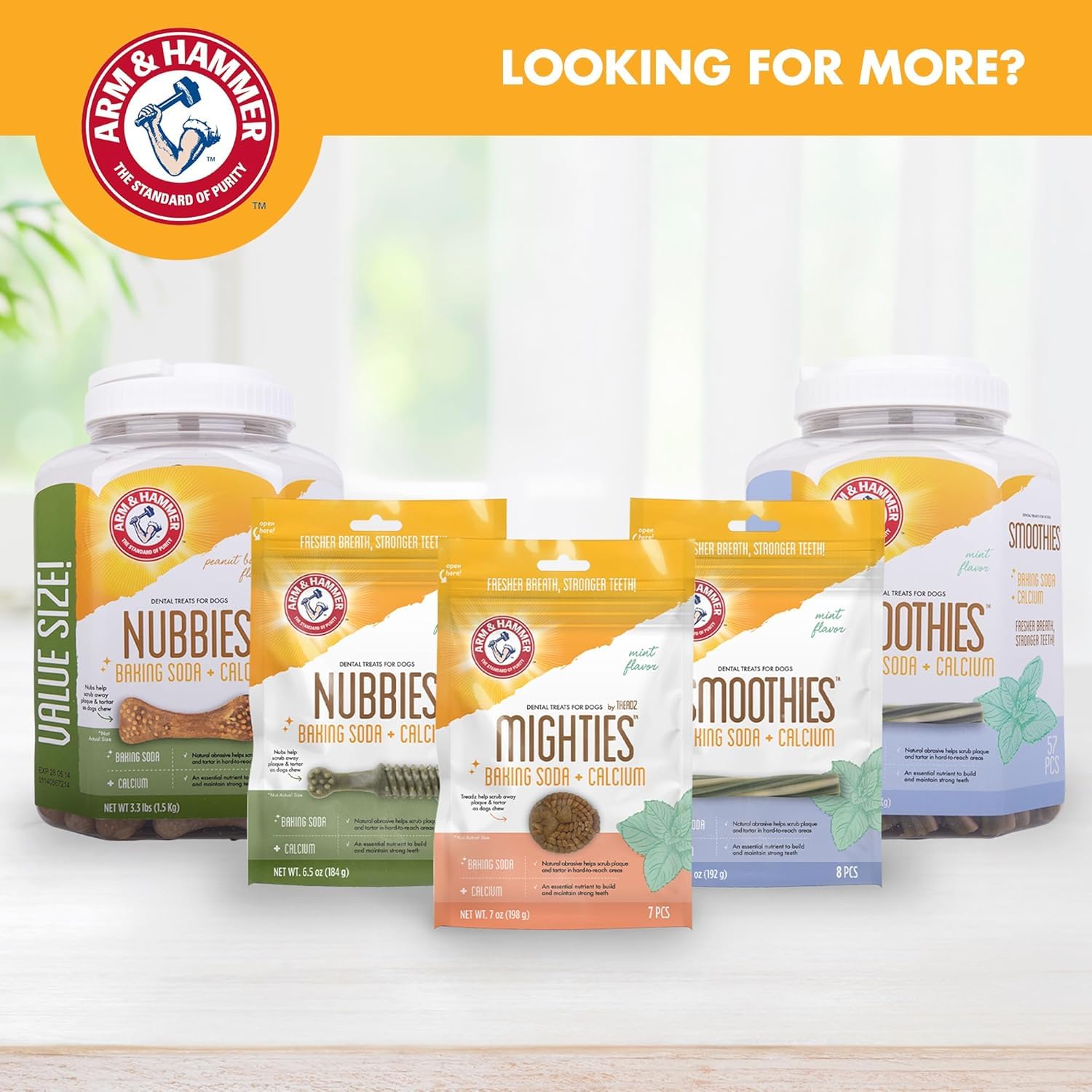 Arm & Hammer for Pets Nubbies 62-count bag ready for at-home daily use.