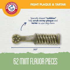 Arm & Hammer for Pets Nubbies mint flavor chews show long chew time for fresher breath.