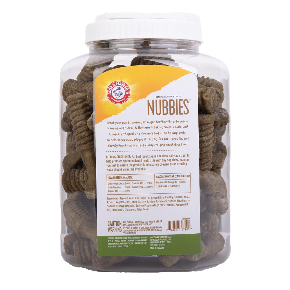 Arm & Hammer for Pets Nubbies mint chews served as a reward and oral care.