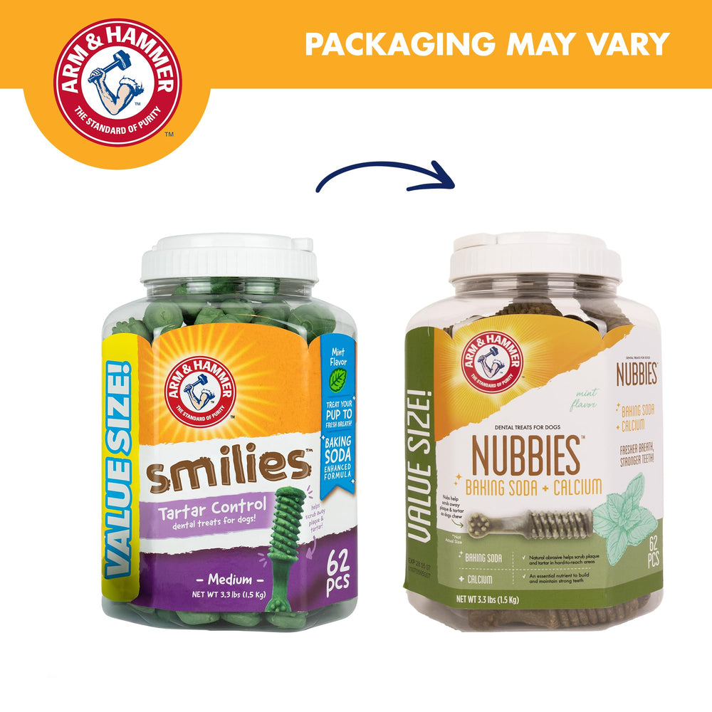 Texture close-up of Arm & Hammer Nubbies showing nodules that scrub teeth during chewing.