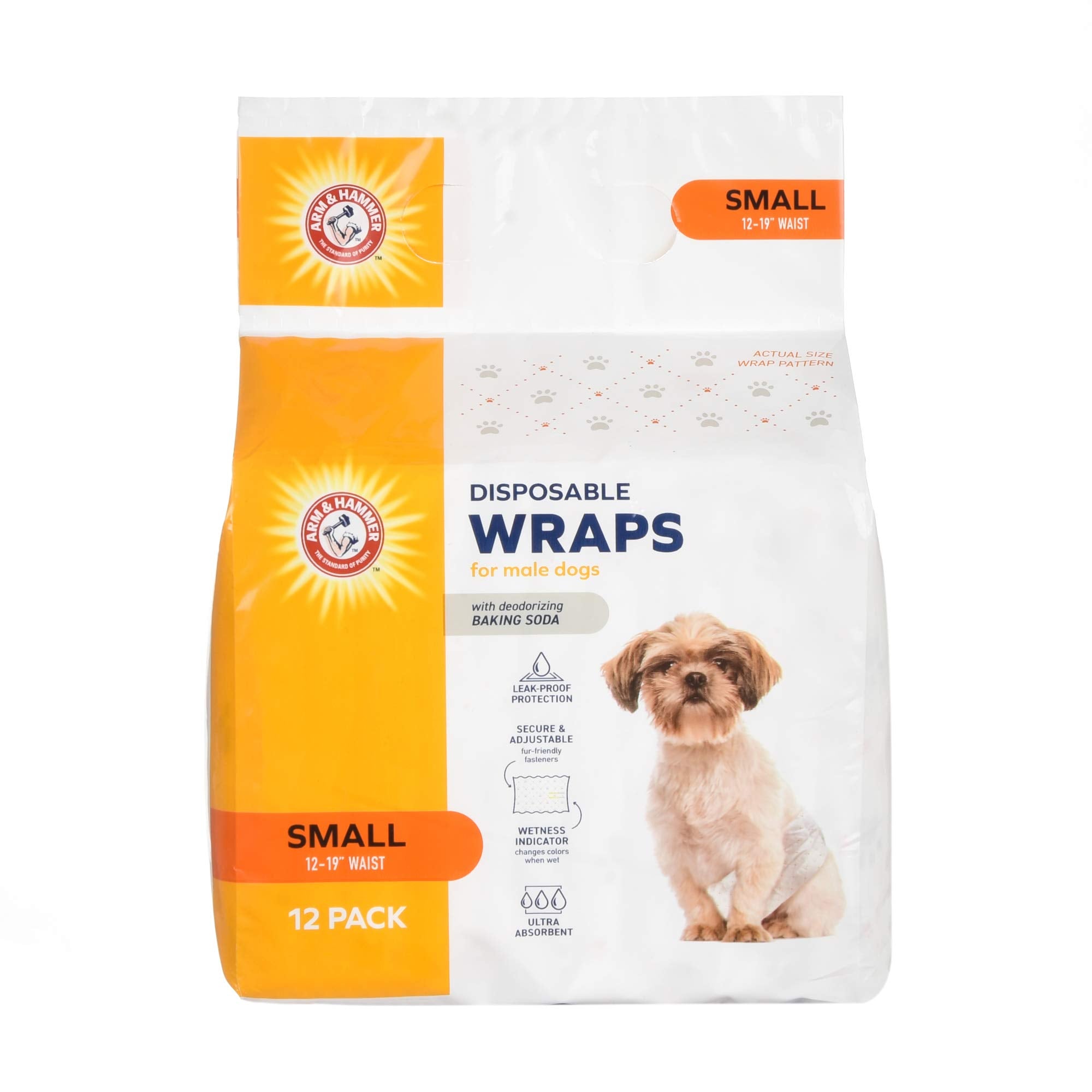 Arm & Hammer small male dog wrap front view showing secure, daily indoor fit.