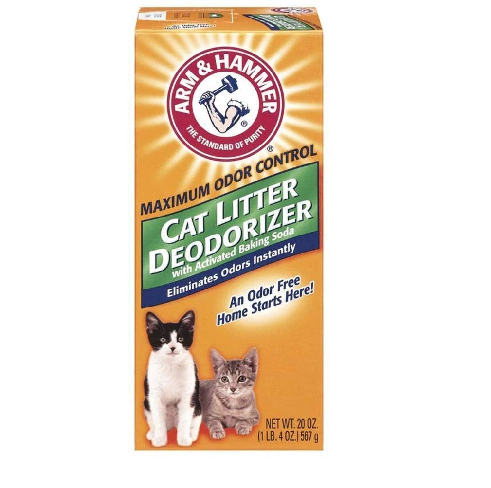 ARM & HAMMER Cat Litter Deodorizer bottle with activated baking soda for fresh, odor-free litter.