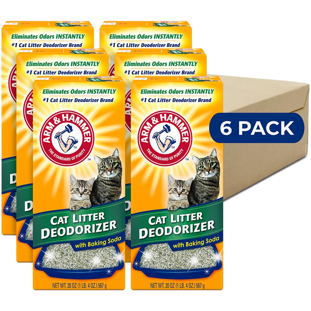 ARM & HAMMER cat litter deodorizer bottle neutralizes odors on contact.