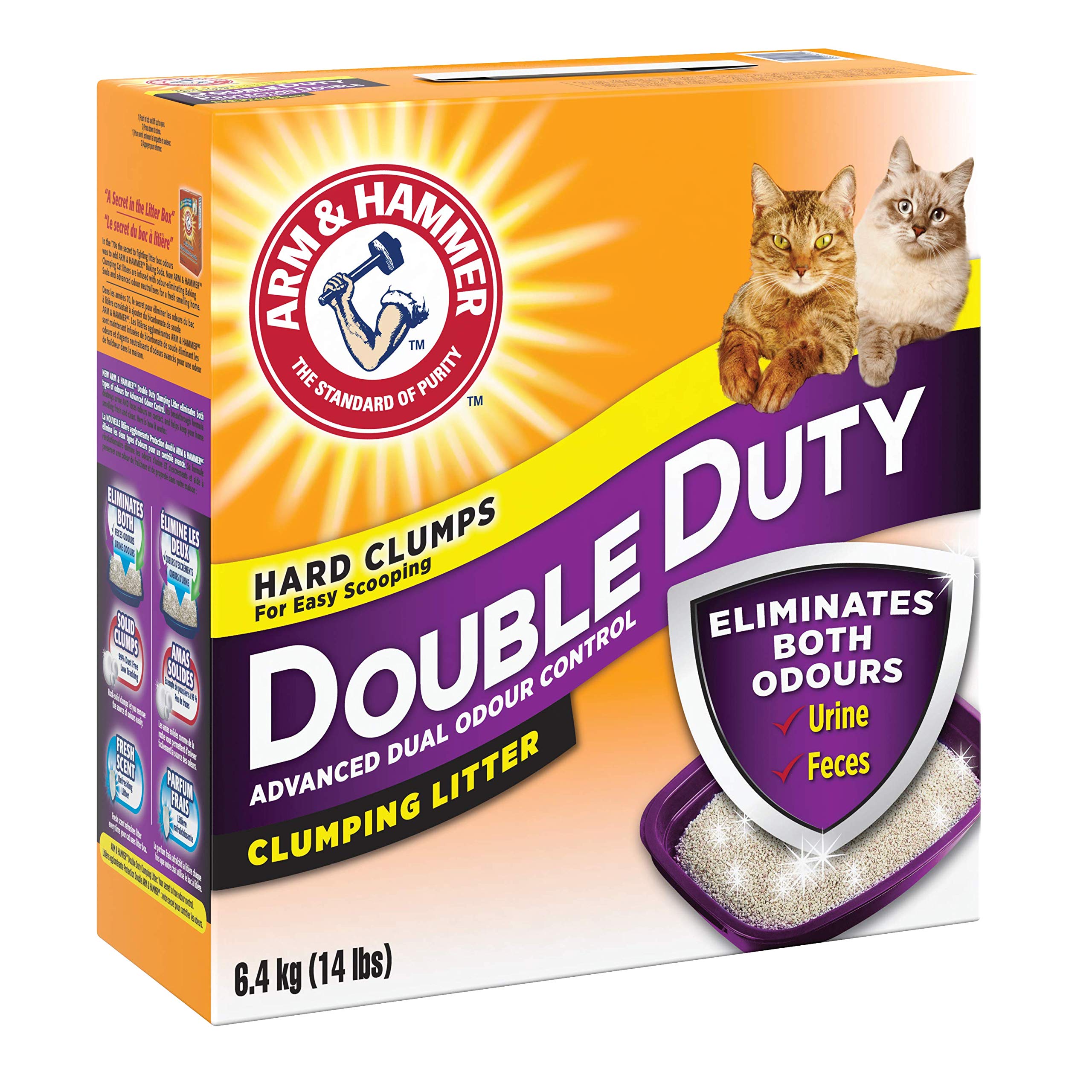 Arm & Hammer Double Duty Cat Litter proves dust-free formula reduces litter mess.