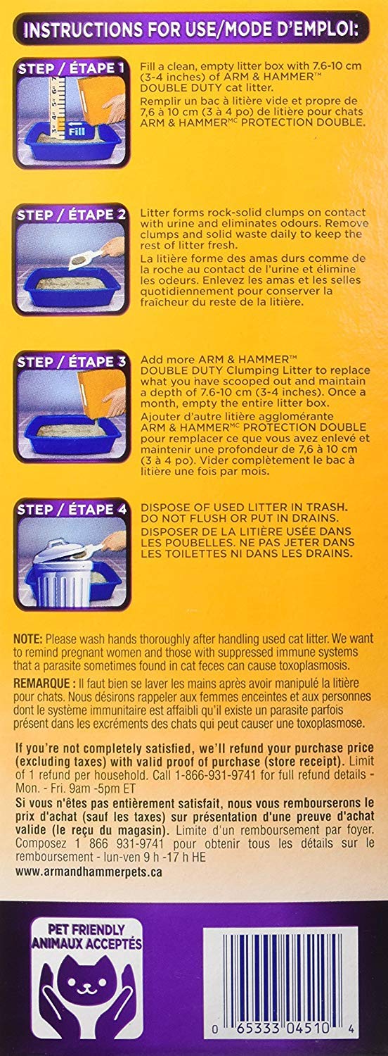 Arm & Hammer Double Duty Cat Litter features a fresh scent for lasting room freshness.