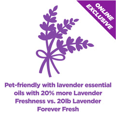 Arm & Hammer Forever Fresh Lavender litter shown as dust-free formula in scoop-ready scene