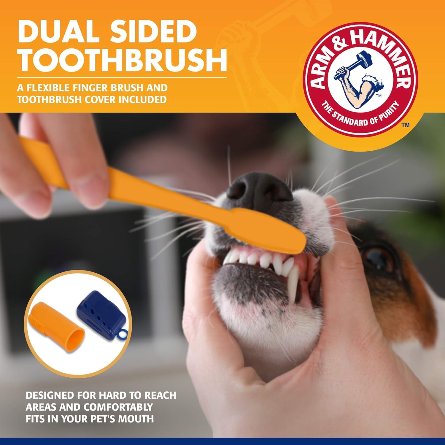 Arm & Hammer for Pets finger brush shows gentle first step to brushing.