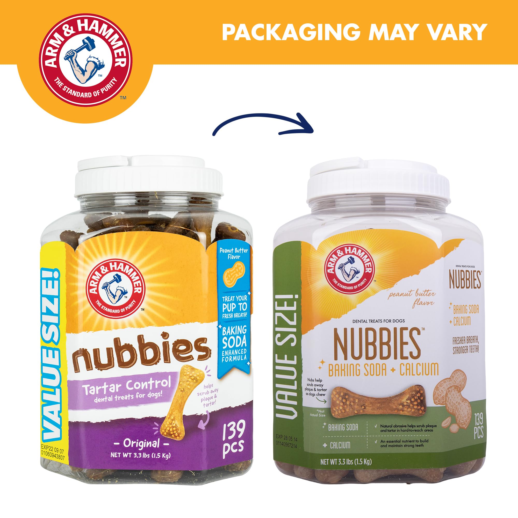Arm & Hammer Nubbies chews support fresher breath during daily treats.