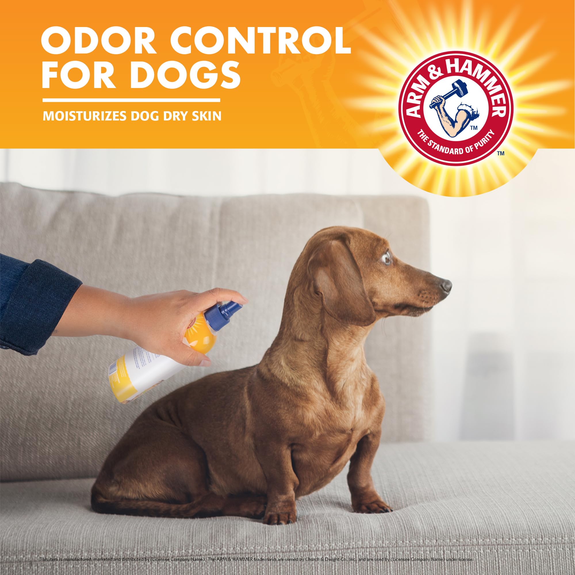 Arm & Hammer for Pets easy-grooming spray for even coat distribution.