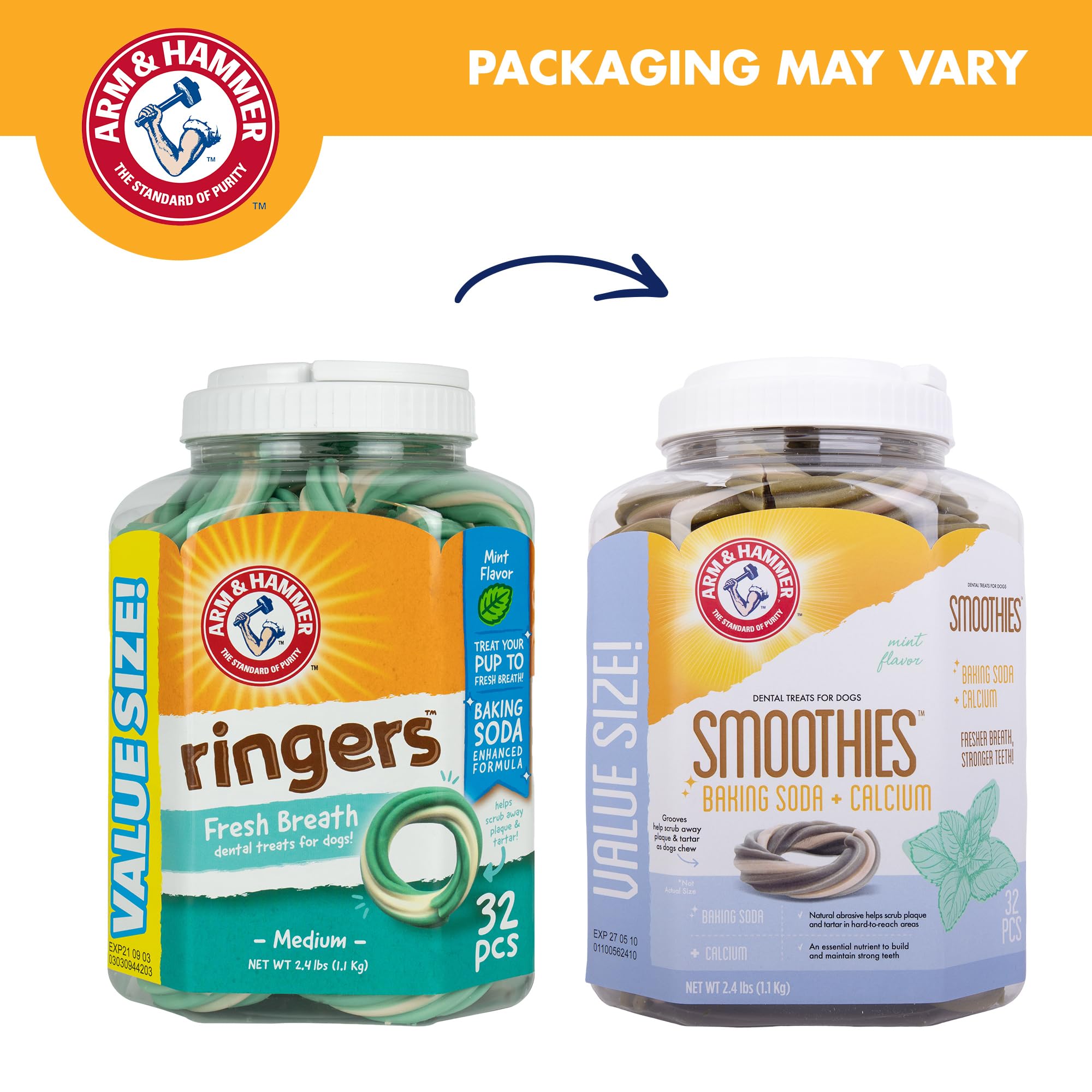 Arm & Hammer Smoothies mint flavored chews refresh breath as dogs chew.