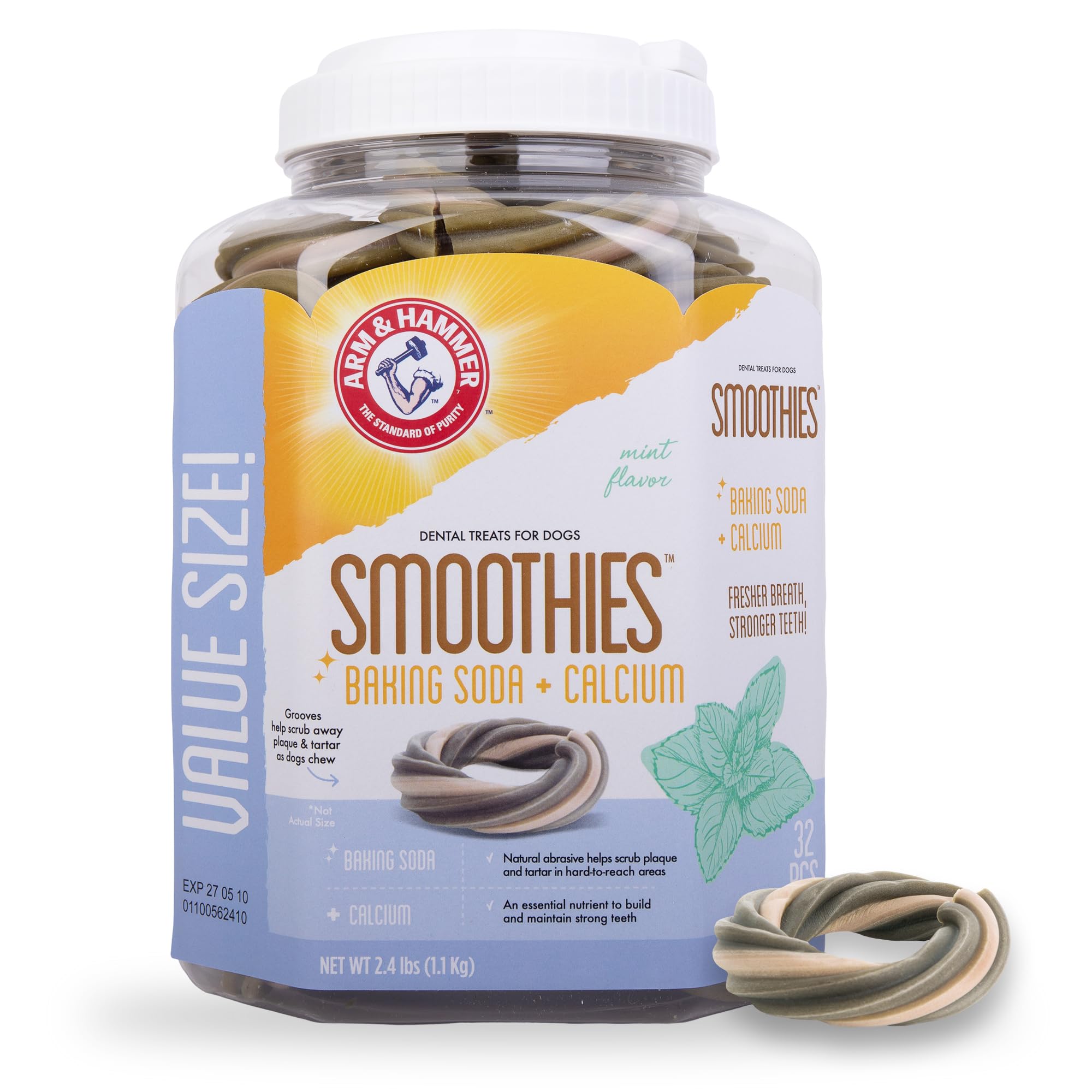 Arm & Hammer Smoothies dental chews ring shape for easy gripping during daily chewing.