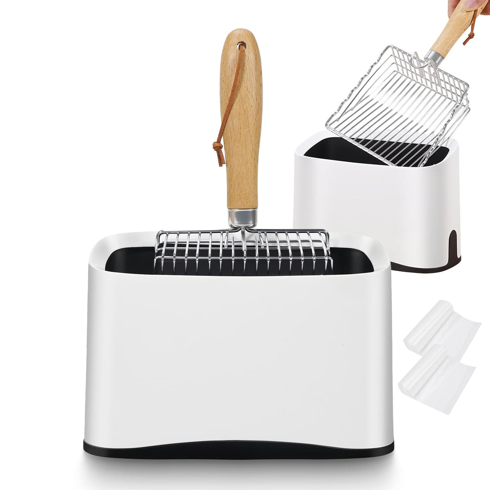 ARMLULU metal cat litter scoop with holder keeps your cleaning area tidy