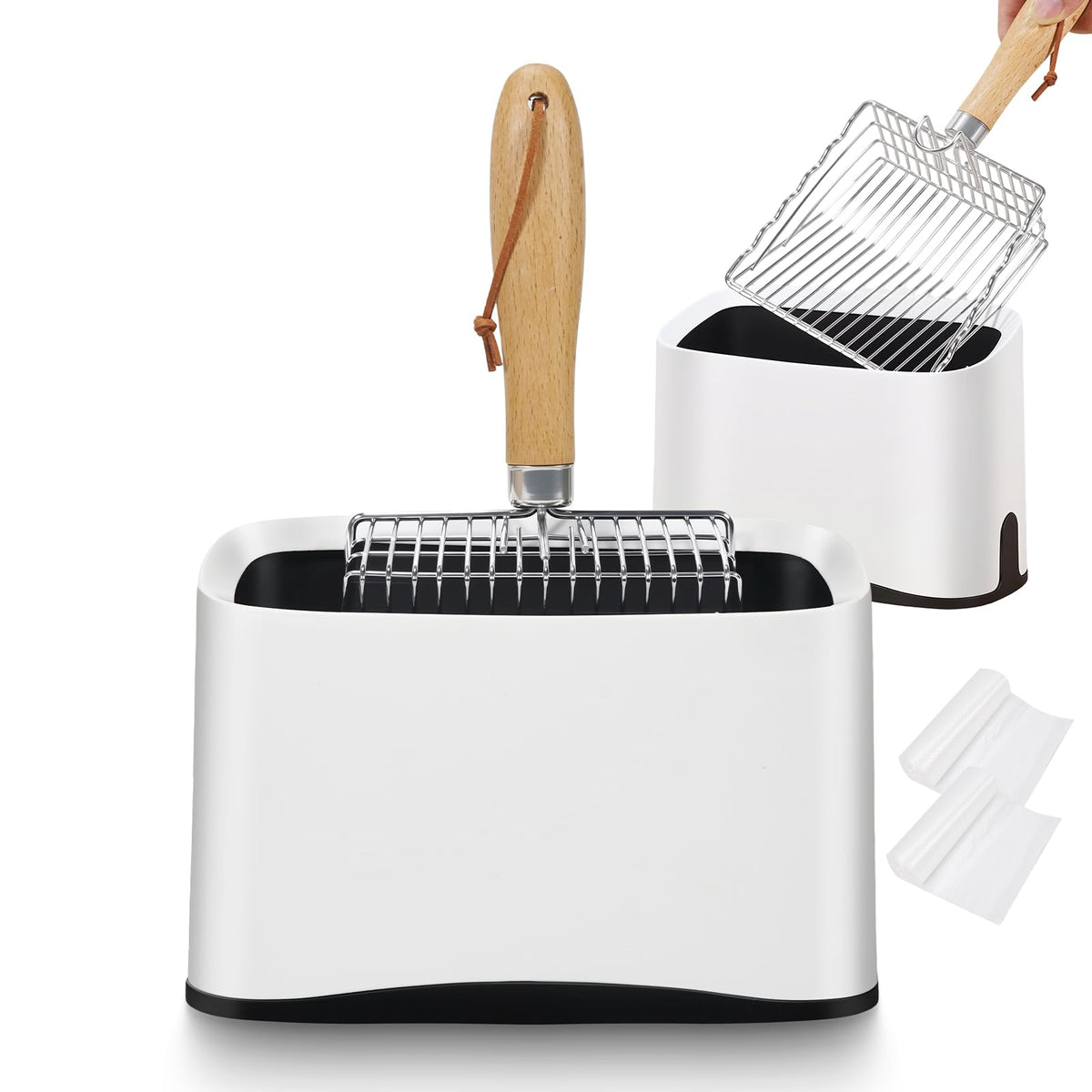 ARMLULU metal cat litter scoop with holder keeps your cleaning area tidy