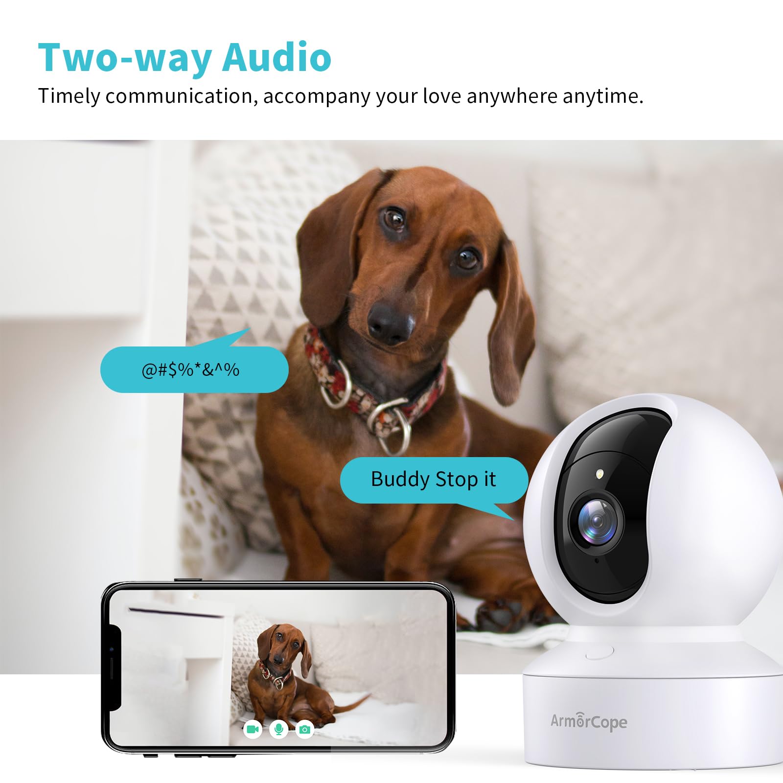 Armorcope pet camera 360° pan-tilt for full room coverage