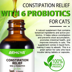 ARMOYA Cat Constipation Relief packaging box highlighting natural tincture for at-home care