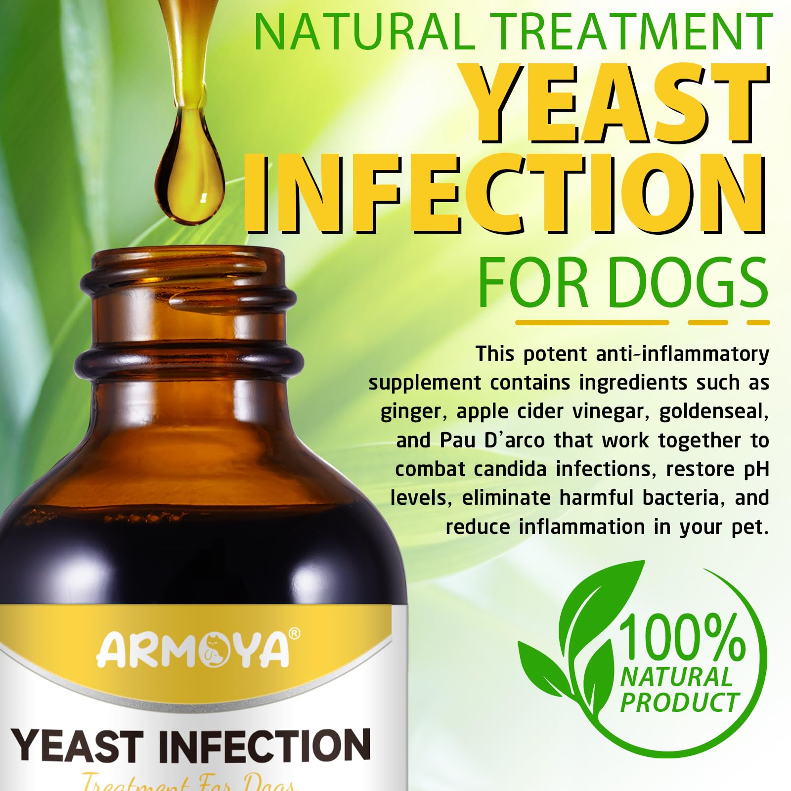 ARMOYA dog-allergy-relief supplement packaging suggests easy meal integration.