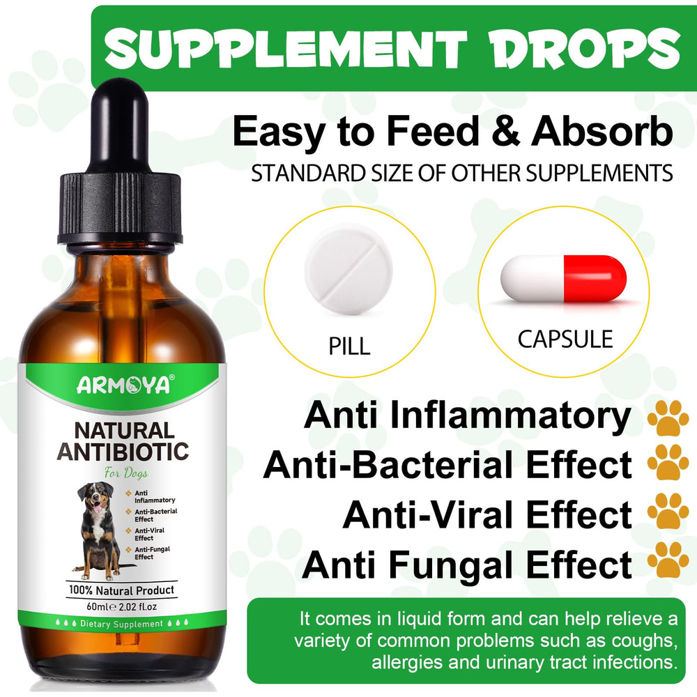 ARMOYA dog antibiotics bottle with measurement marks—consistent dosing every time.