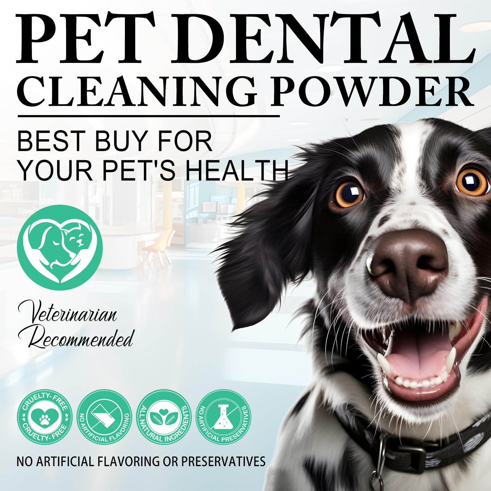 ARMOYA dog dental powder for all breeds emphasizes universal suitability.