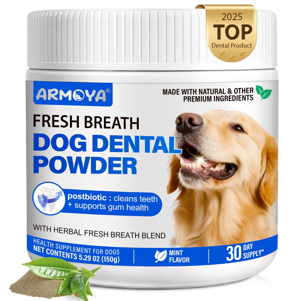 ARMOYA dog teeth cleaning powder packaging ready for daily dental care