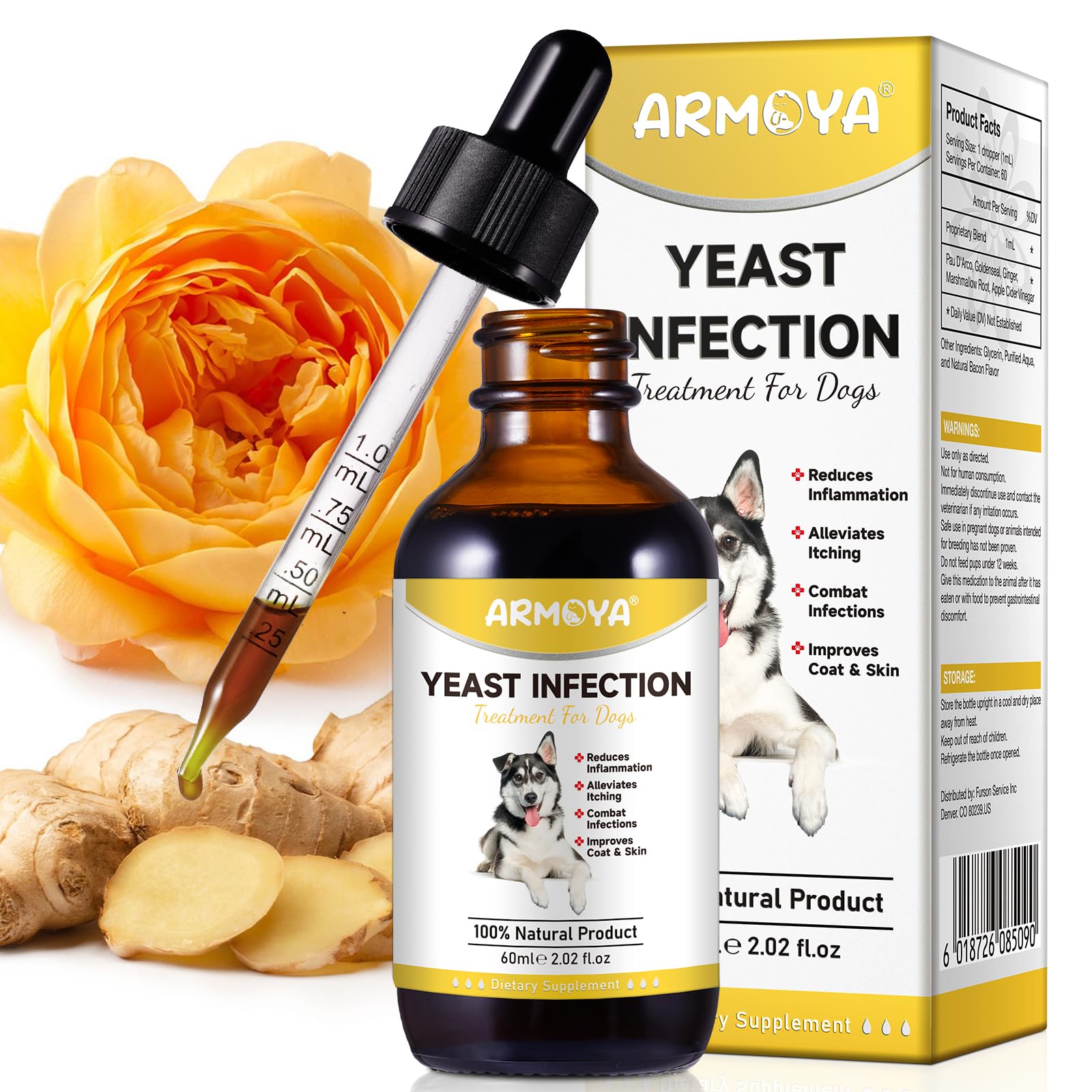 ARMOYA tincture being mixed into dog food demonstrates simple administration.