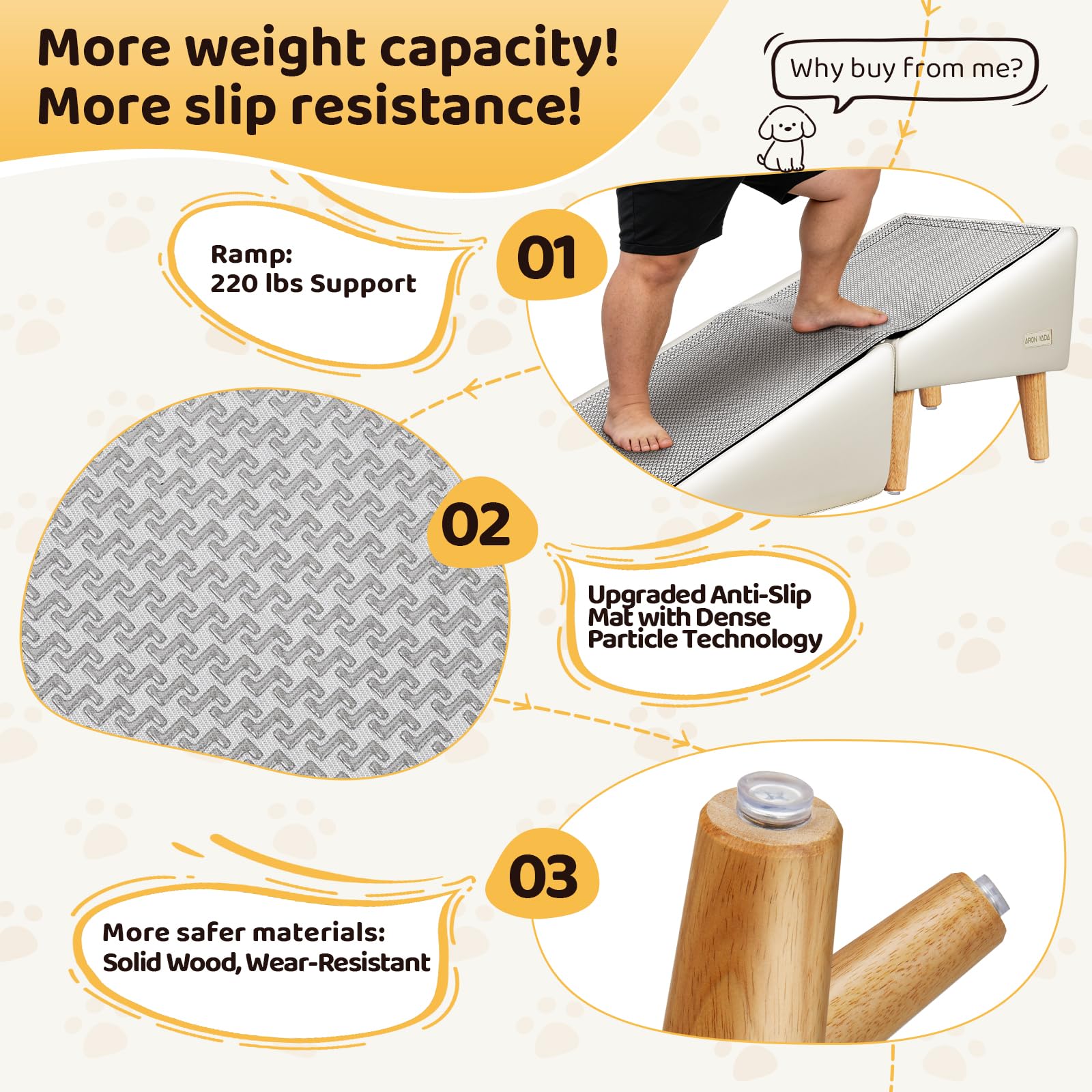 AronYada Stairs with anti-skid pads keep the unit steady on wood floors.