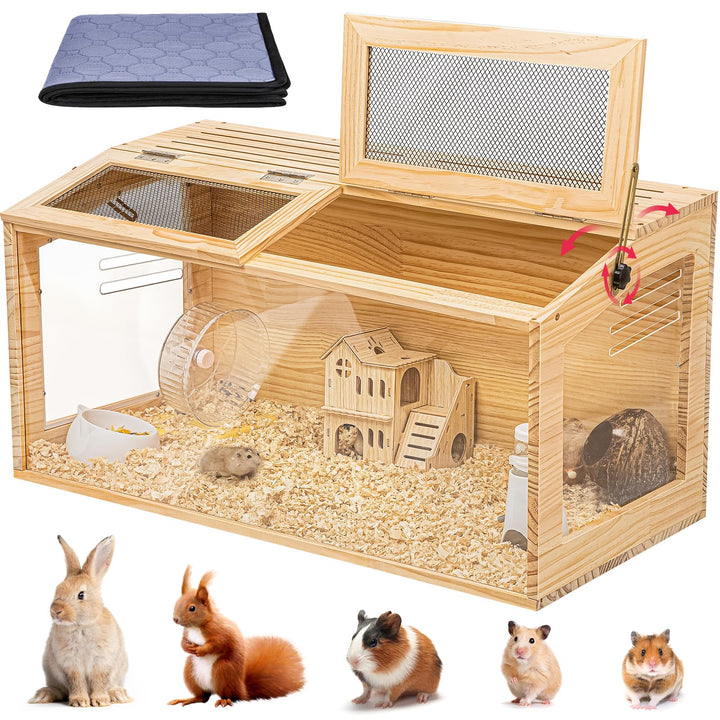 AronYada hamster cage with chewproof wood and acrylic panels for clear 270° viewing