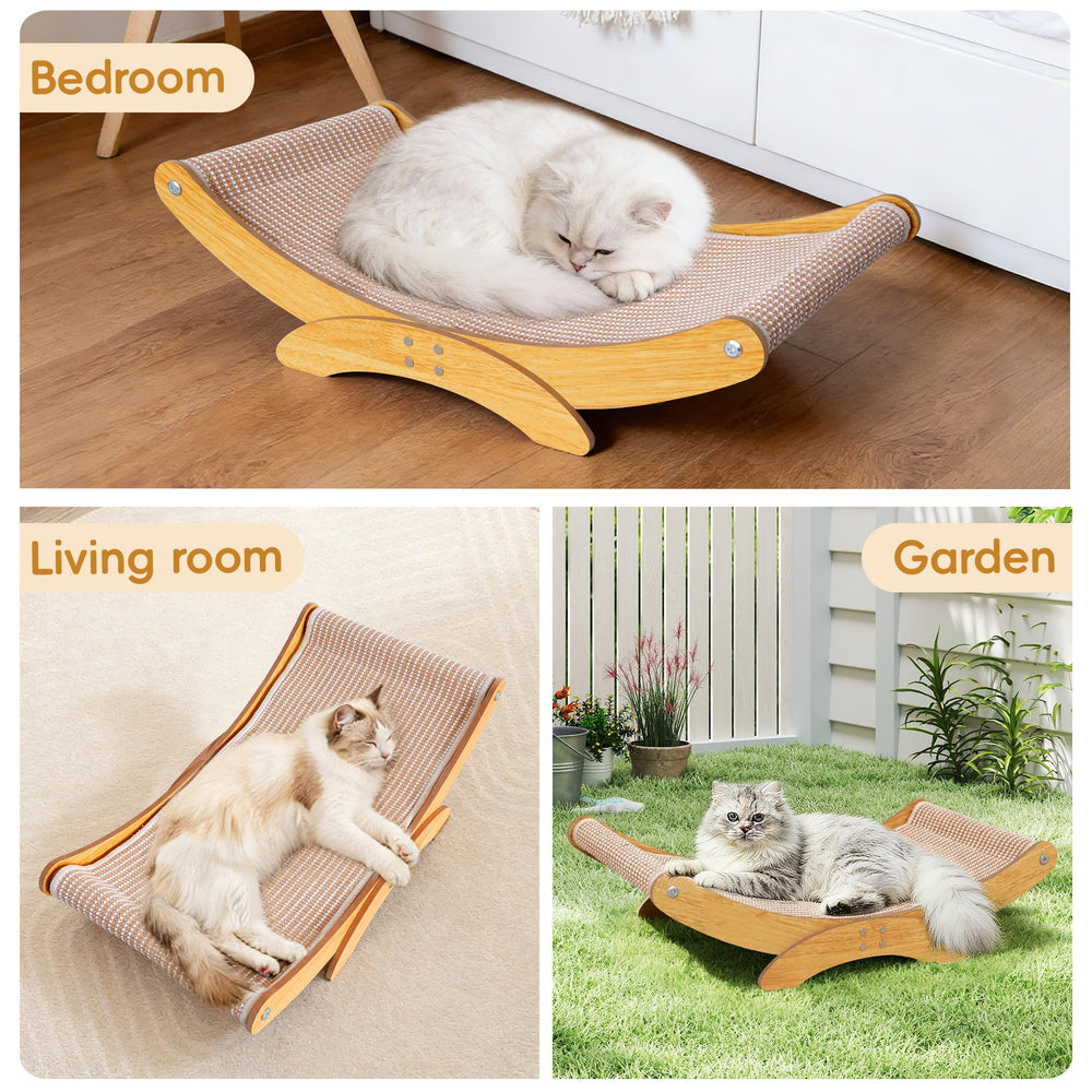 AROPEME Cat Scratcher Bed's ergonomic curve supports secure, curled sleeping postures