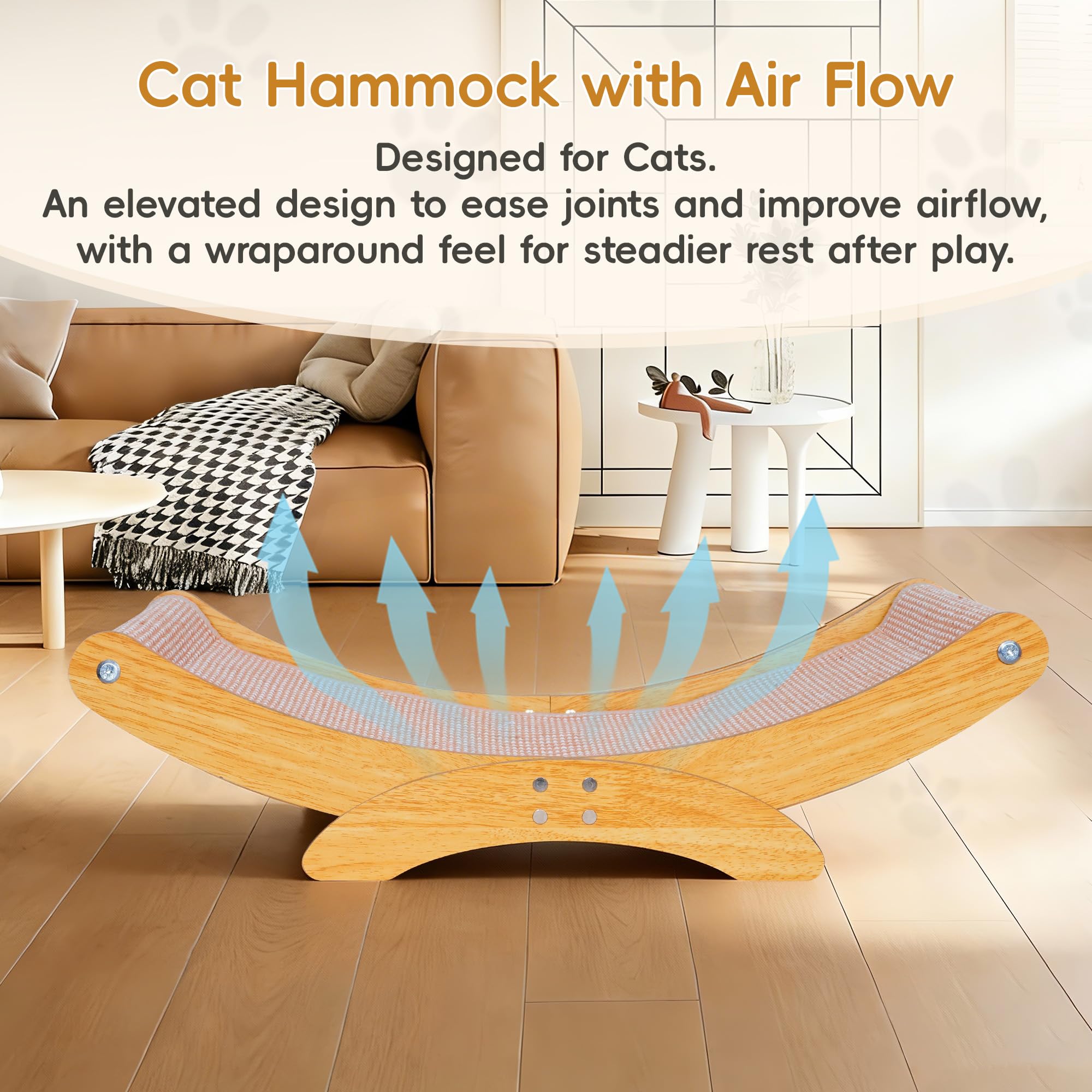 AROPEME Cat Scratcher Bed shows a wood frame for sturdy support during play