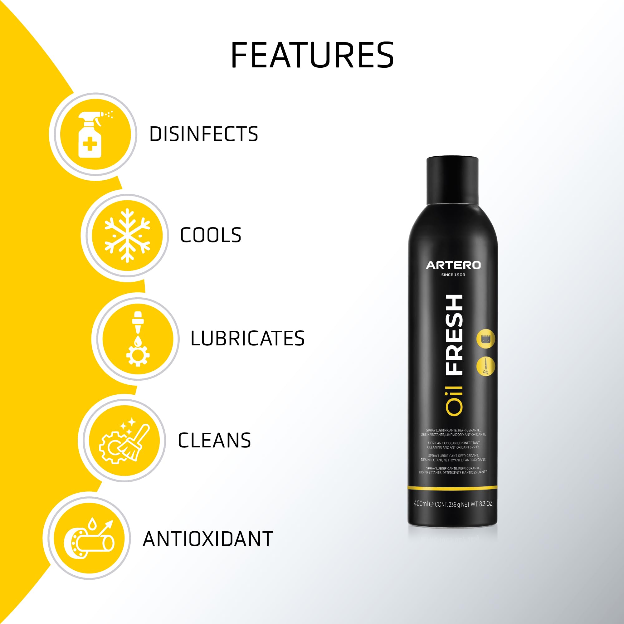 Artero Oil Fresh cooling spray on clipper blades to prevent overheating and smooth cutting