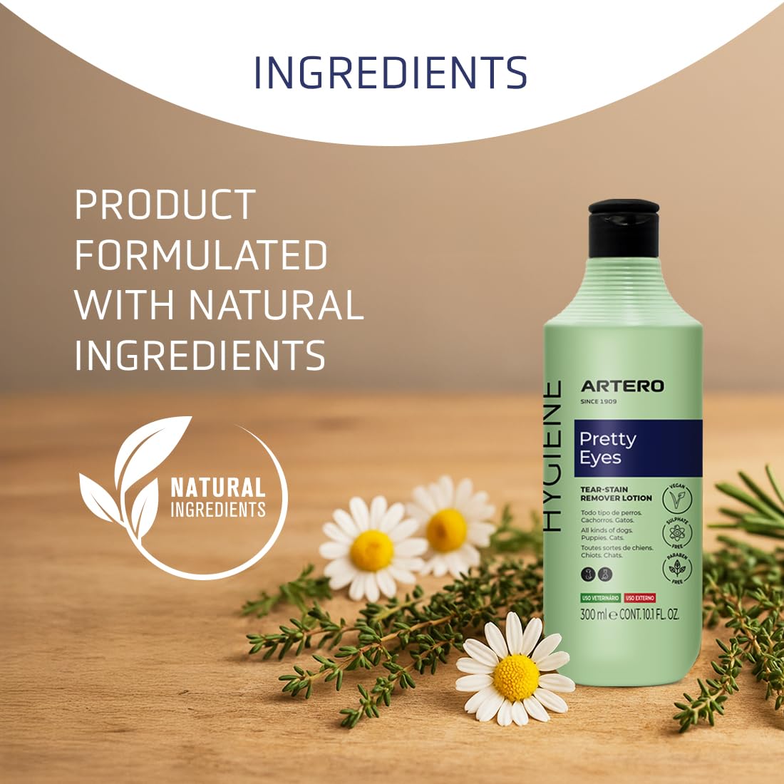 ARTERO Pretty Eyes natural formula infusion with chamomile, rosemary, thyme for soothing cleansing.