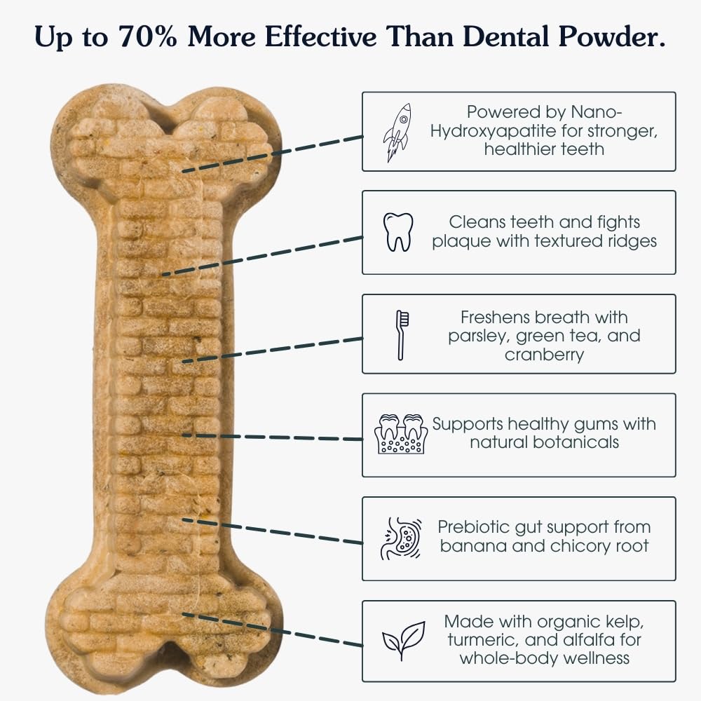 Arterra Dog Dental Chews fresh breath action suggests faster odor reduction.