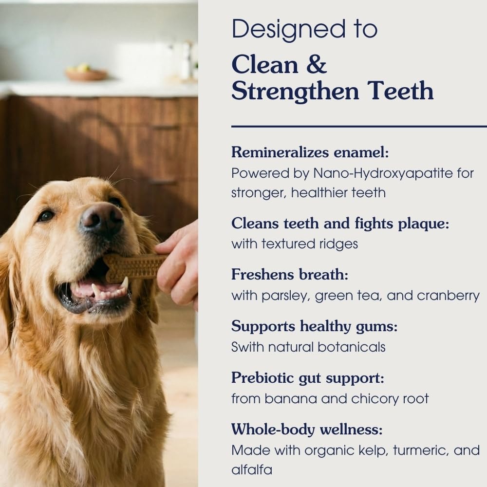 Side view of a half-chewed Arterra chew demonstrates suitable size for small dogs.