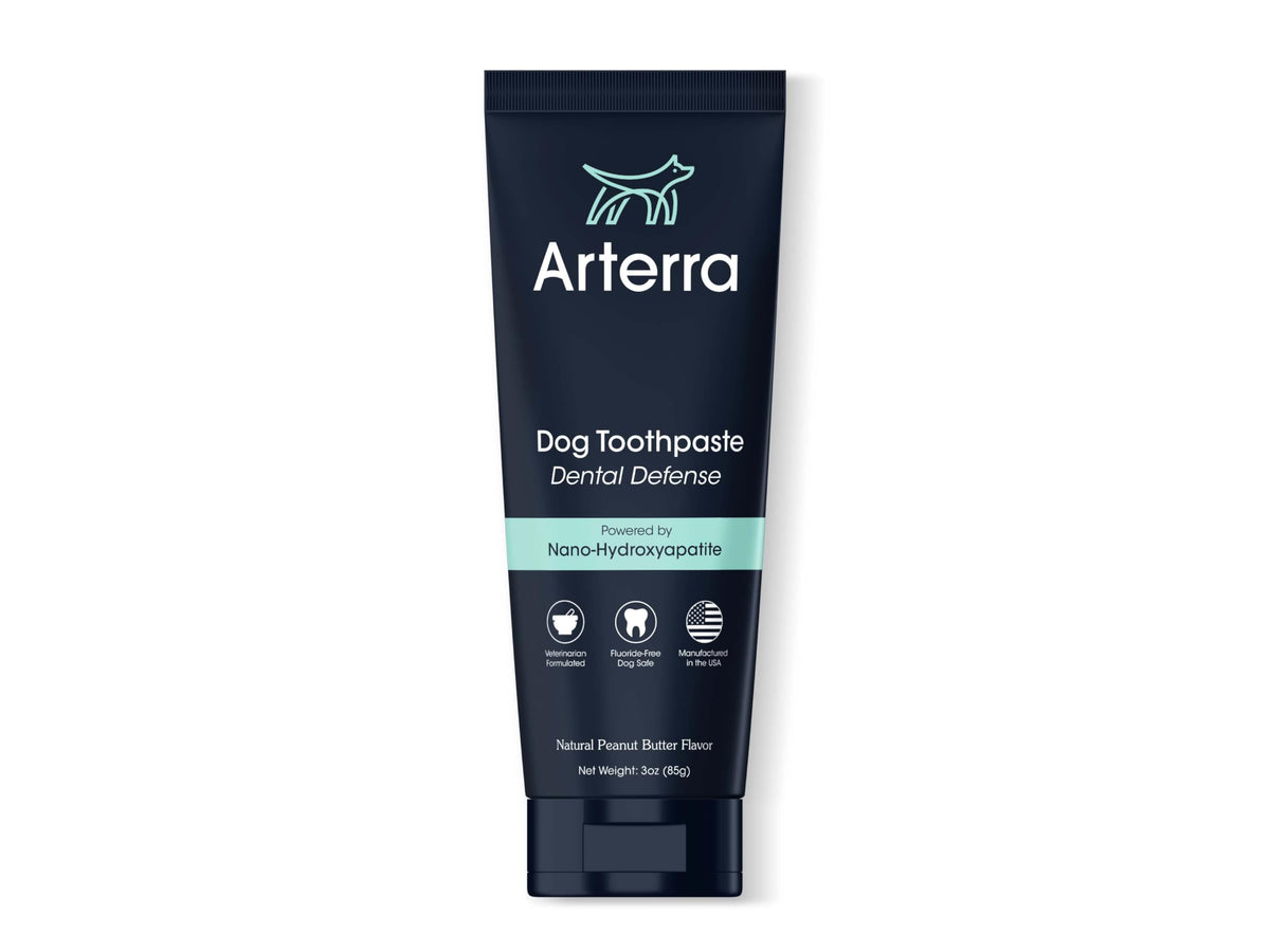 Arterra Remineralizing Dog Toothpaste tube with nano-hydroxyapatite for enamel support.