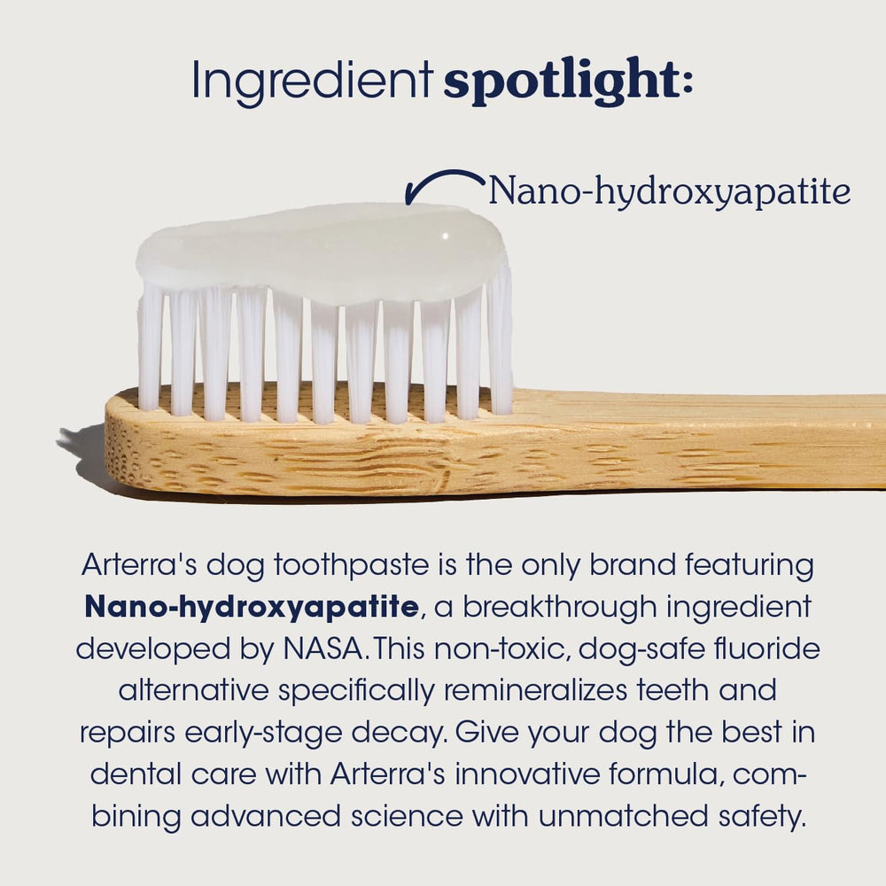 Arterra Remineralizing Dog Toothpaste USA-made label.