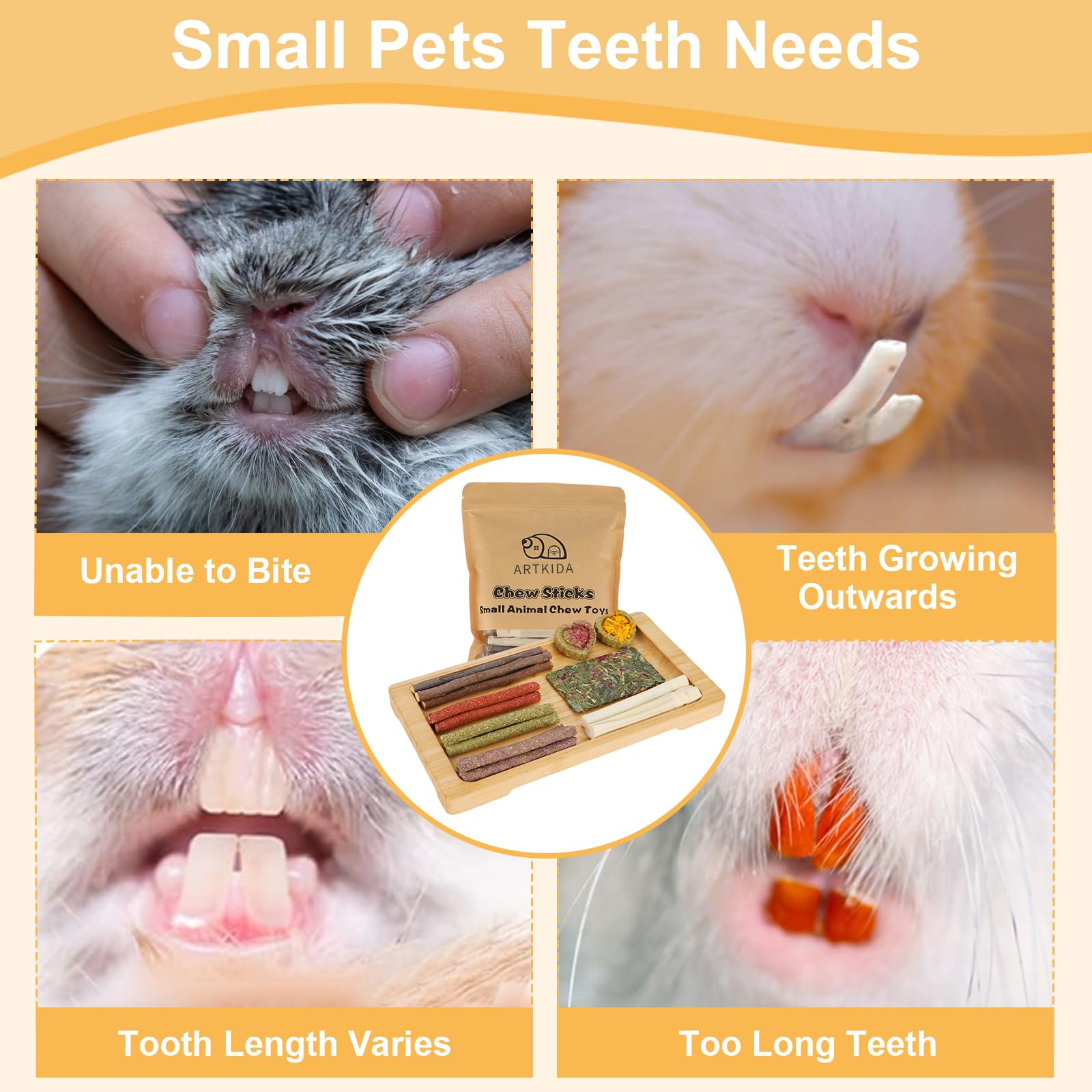 ARTKIDA flower Timothy hay sticks flavored chews promote chewing behavior and digestion.