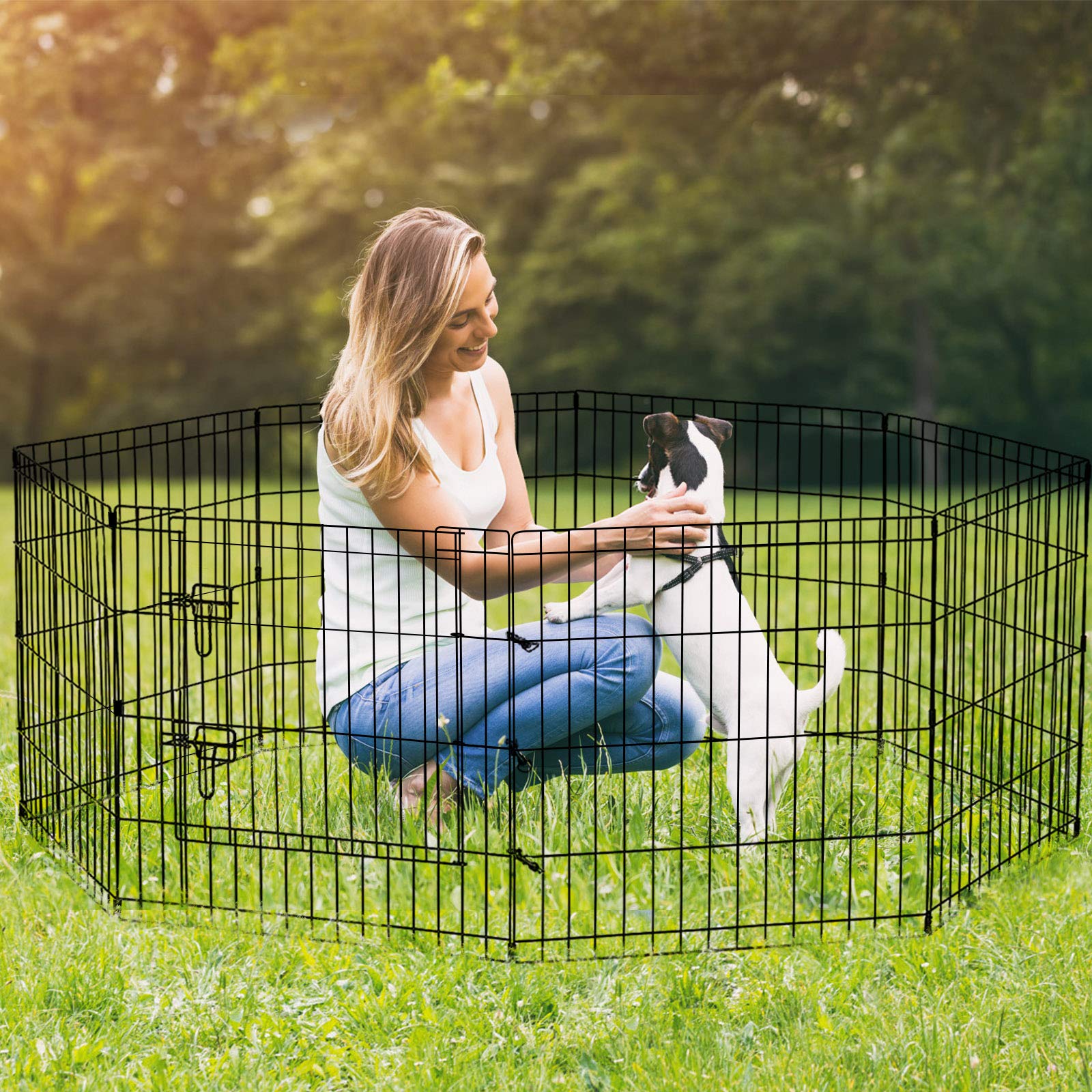 Artmalle Puppy Playpen rust-proof-coating communicates durable, weather-ready finish.