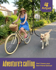 Artpet dog bike attachment highlights its shock-absorbing spring reducing jerks.