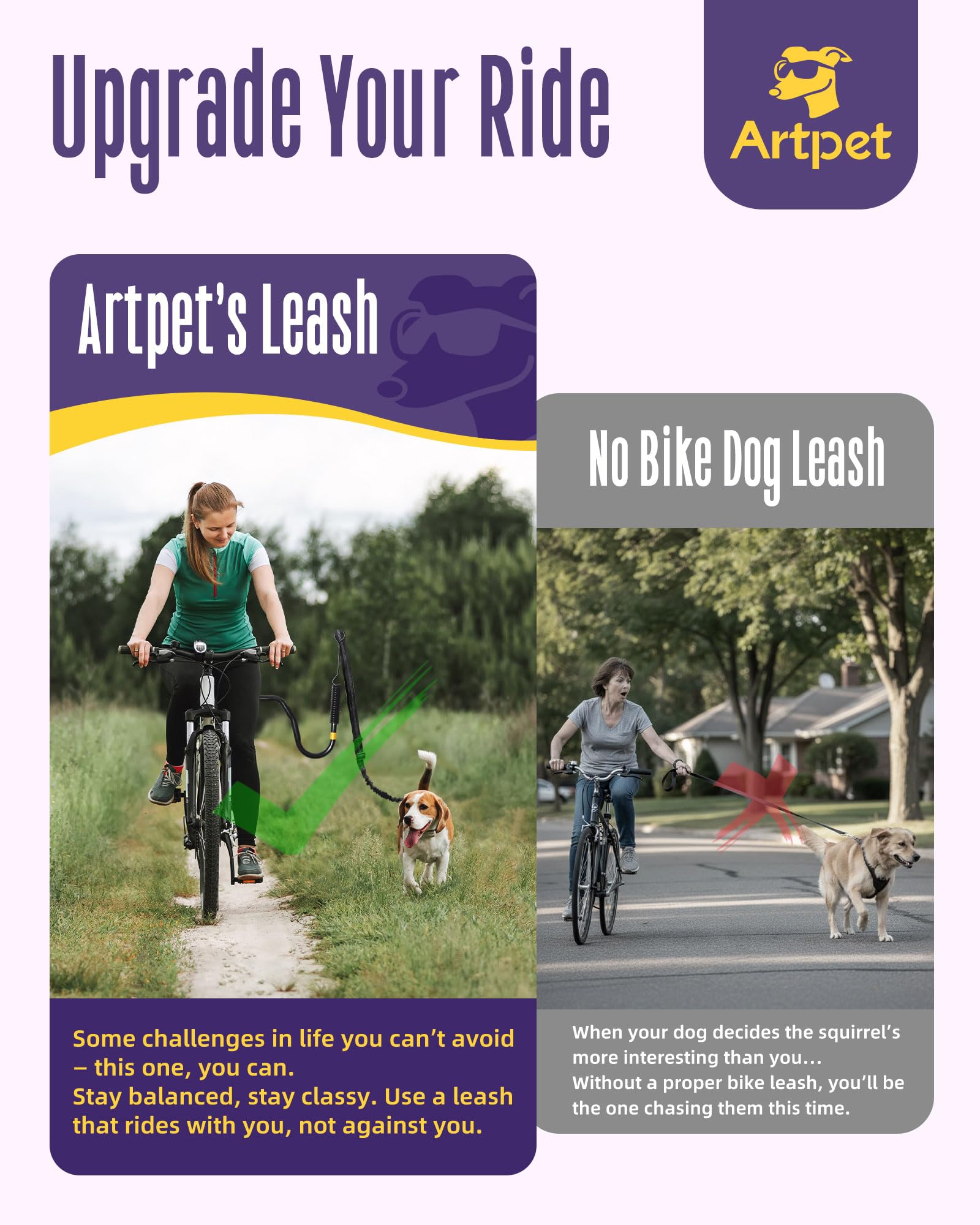 Artpet dog bike attachment features strong, durable construction for active dogs.