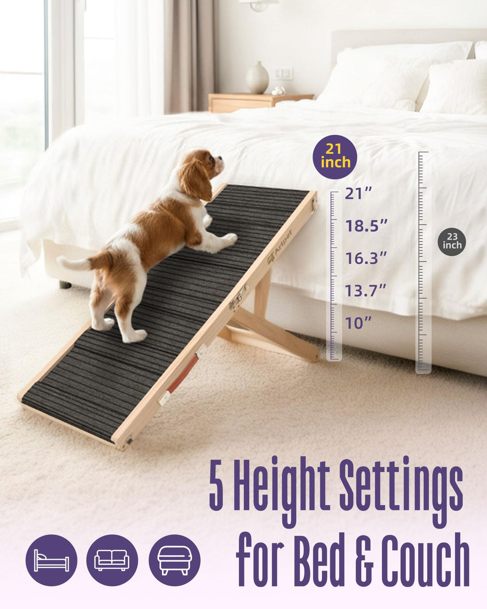 Artpet dog ramp supports up to 35 lbs for small breeds.