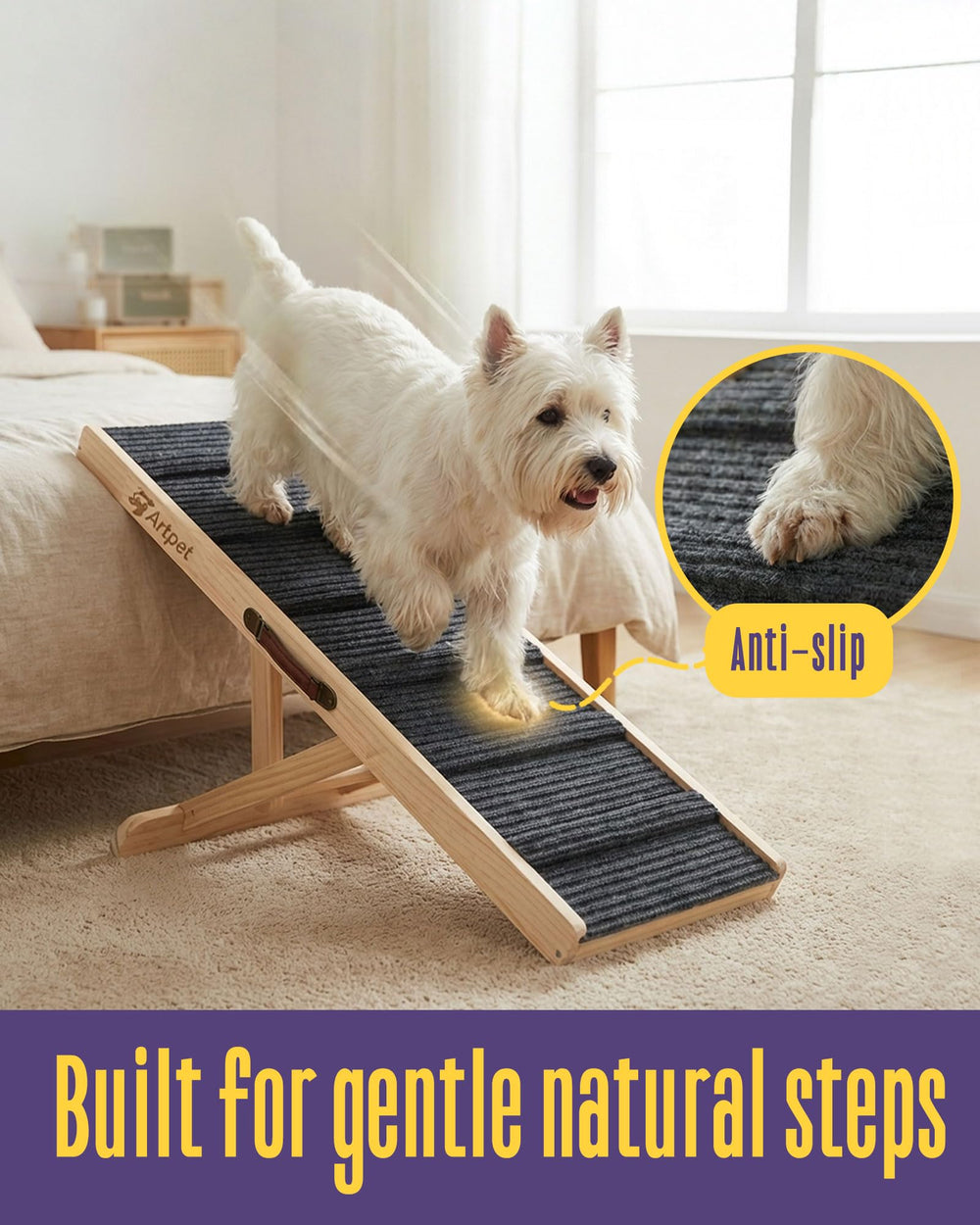 Artpet ramp folds flat for storage and travel convenience.