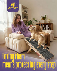 Artpet dog ramp with non-slip surface provides steady footing for confident climbs.