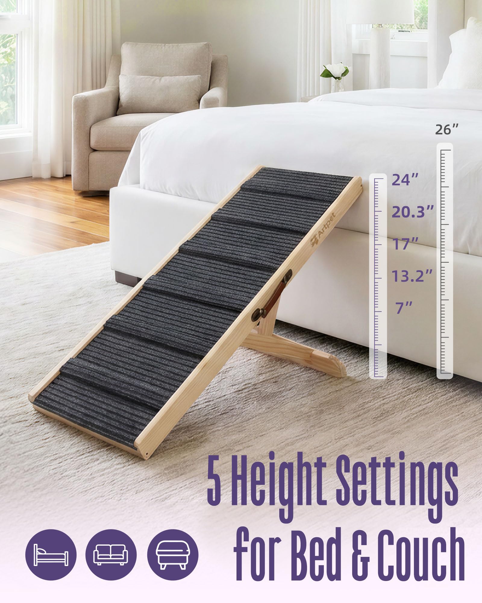 Artpet ramp supports small to medium dogs up to 70 lbs.