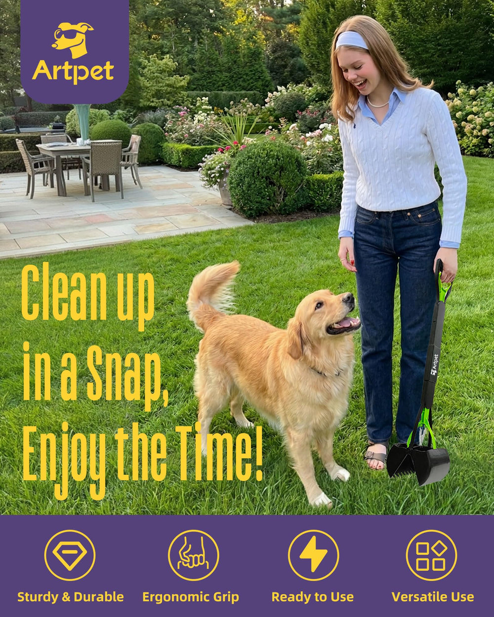 Artpet wide-jaw design handles large dog waste in one precise lift