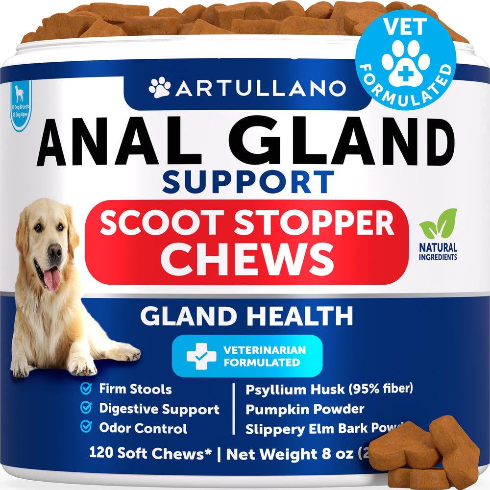 Artullano Bye Scoot bag front showing convenient anal gland support for dogs.