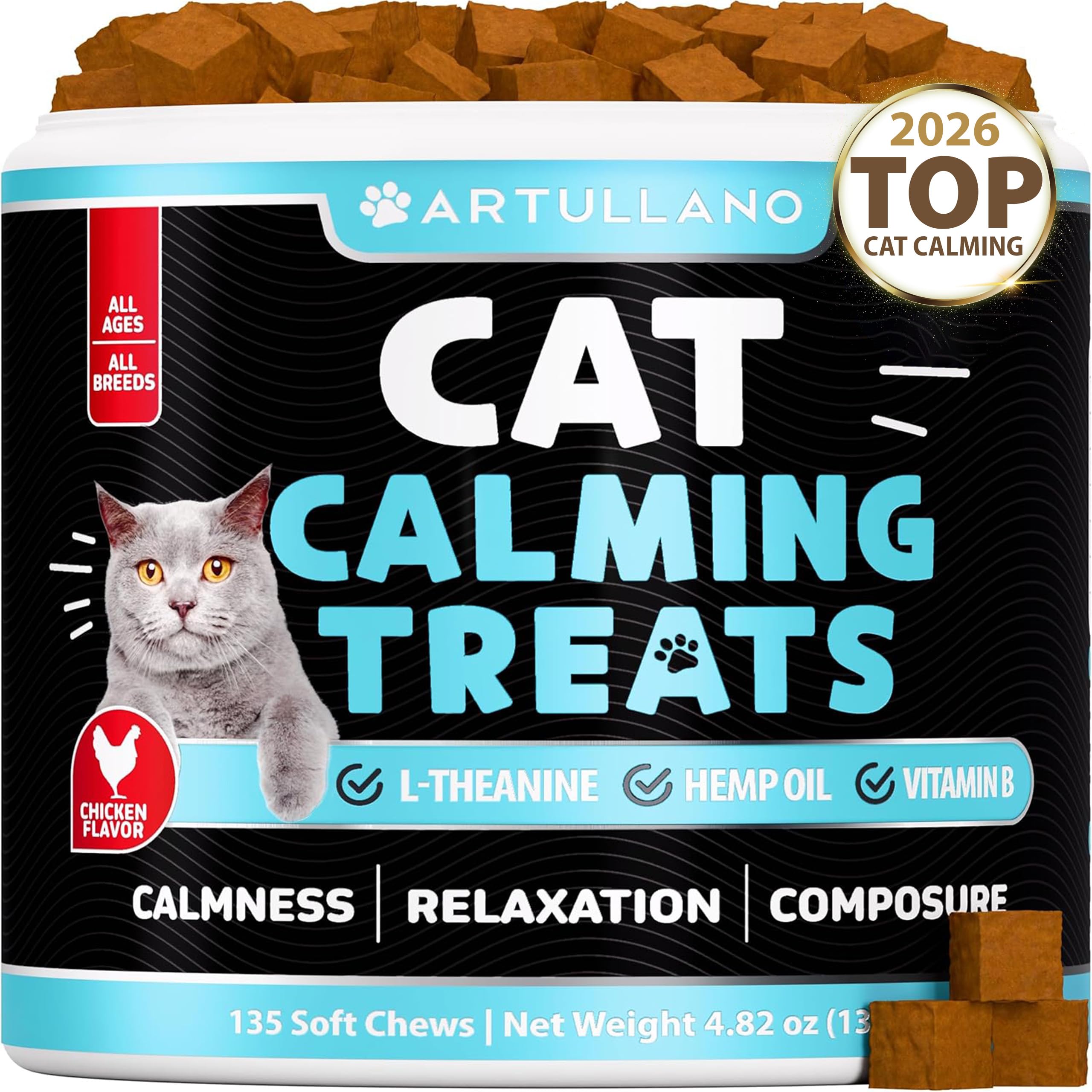 Artullano Cat Calming Treats pack 2250mg for calm moments.