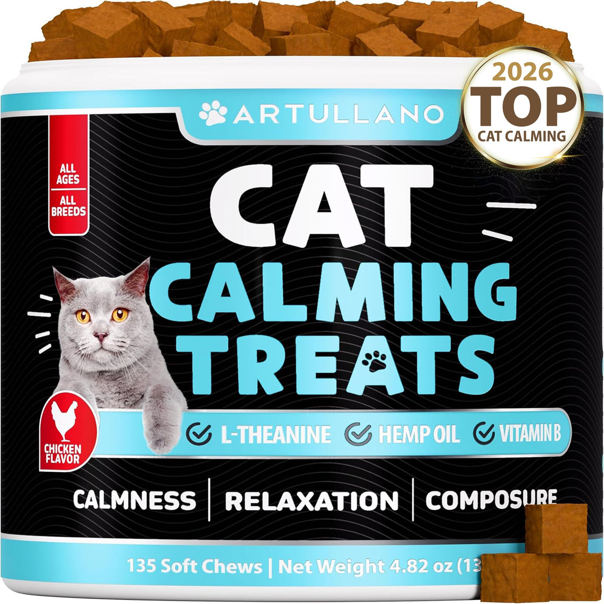 Artullano Cat Calming Treats pack 2250mg for calm moments.