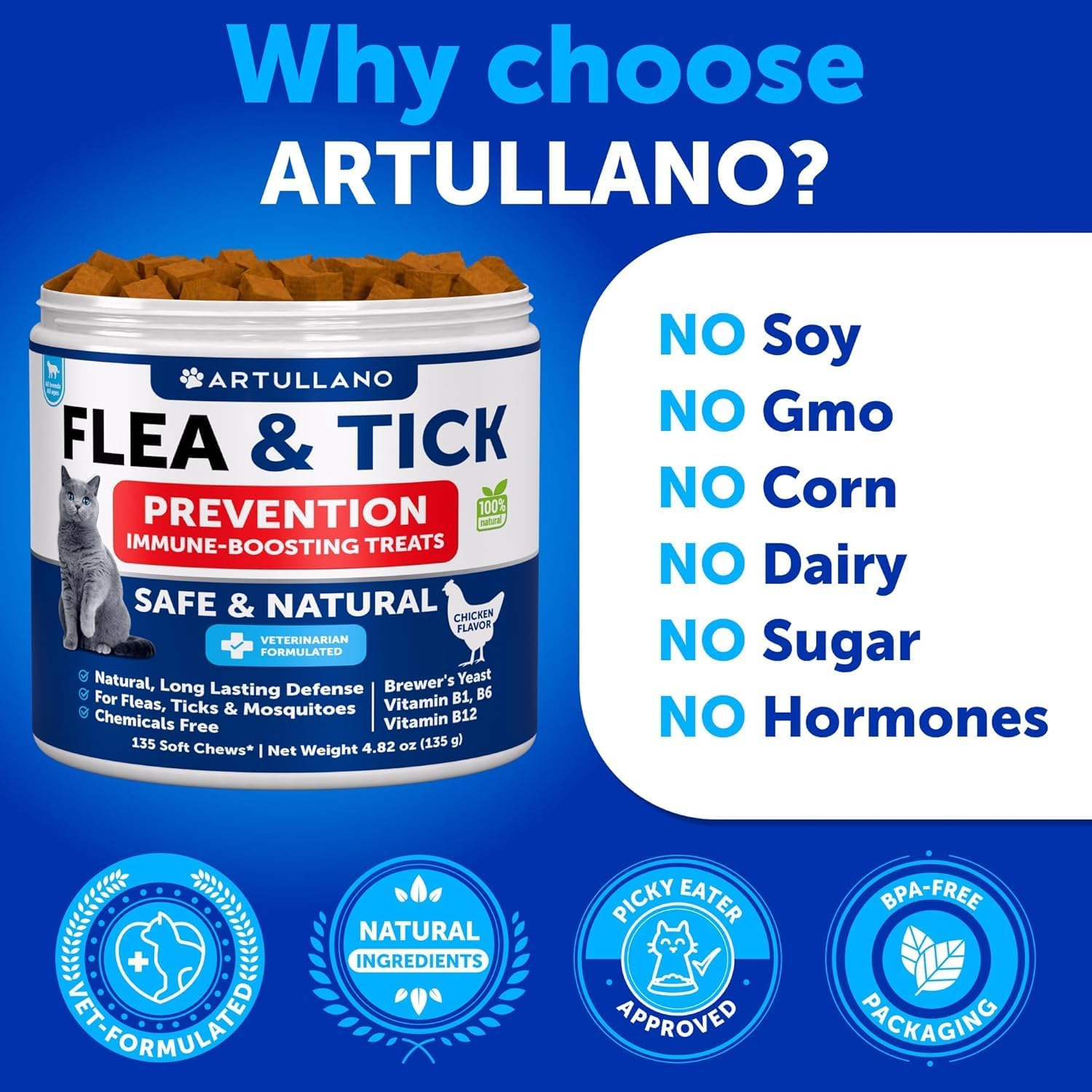 Artullano Cat Flea Chews packaging on shelf suitable for all breeds